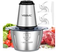 Yissvic,Picadora eléctrica de cocina eléctrica, 2 l, 500 W, picadora eléctrica, batidora multifunción, con cuenco de acero inoxidable, mini robot de cocina para frutas, especias, 4 cuchillas