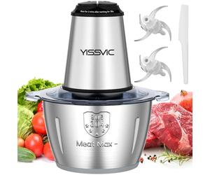 YISSVIC Picadora Eléctrica Picadoras de Carne 500W y Capacidad 2L Verduras y Frutas Minipicadoras de Alimentos con 2 Cabezales y 8 Cuchillas