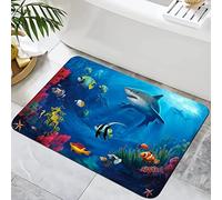 YISUMEI Alfombra de baño con diseño de tiburón, antideslizante, lavable, diseño de vida marina, alfombrilla pequeña con respaldo de goma, 17 x 24 pulgadas