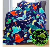 YISUMEI Manta de dinosaurio que brilla en la oscuridad, 130 x 155 cm, suave y envolvente, diseño de dinosaurio jurásico de dibujos animados, regalo para niños.