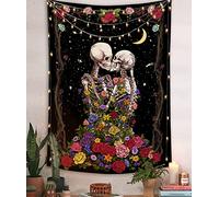 YISUMEI Tapiz de calavera con diseño de The Kissing Lovers para dormitorio, diseño de flores estrelladas, para colgar en la pared, para decoración de habitación (150 x 200 cm)