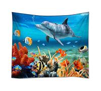 YISUMEI Tapiz de pared de 150 x 200 cm, diseño de delfín, coral, fondo marino
