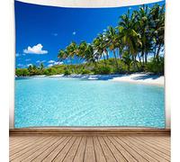 YISURE Tapiz Tropical Paradise Beach Coconut Palm, Tapiz de Pared con Paisaje Natural 305 x 230cm, Tapiz Azul Cielo Océano para Dormitorio