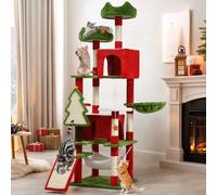 YITAHOME 190 cm Torre de árbol para Gatos con Condominios, Perchas Superiores, Hamaca, Postes y Tablero para Rascar de Sisal, Centro de Actividades de Juego para Gatitos, Decoración Navideña