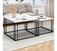 YITAHOME 2 Mesa de Centro Modernas para Salón, Mesas de Centro de Madera Gris Blanca con Diseño Desmontable, Mesas de Cóctel, Mesa Auxiliar, Mesa de Café con Marco de Metal Negro Resistente