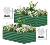 YITAHOME 2Pcs Jardineras Exterior de Metal 180x90x60cm, Huerto Urbano de Zinc-Aluminio-Magnesio para Jardín con Barra de Soporte y Guantes para Verduras, Flores, Frutas (Verde)