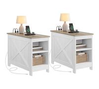 YITAHOME 2pcs Mesa Auxiliar con Estación de Carga, Mesa Auxiliar para Sofá con Espacio de Almacenamiento de Doble Capa, 60 X 30 X 50 Cm, Mesita de Noche para Dormitorio, Salón, Sala Dde Estar