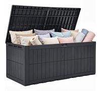 YITAHOME 833L - Caja de almacenamiento grande para jardín al aire libre, caja de resina impermeable con cerradura y pistón hidráulico, asiento de banco para 3 personas para cojines de patio y