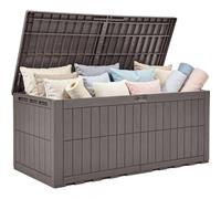 YITAHOME 833L grande al aire libre jardín caja de almacenamiento, caja de cubierta de resina impermeable con cerradura y pistón hidráulico, 3 personas sofá asiento para cojines de patio y herramientas
