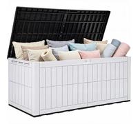 YITAHOME 833L grande al aire libre jardín caja de almacenamiento, caja de cubierta de resina impermeable con cerradura y pistón hidráulico, 3 personas sofá asiento para cojines de patio y herramientas