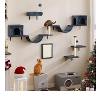 YITAHOME 8PCS Estante de Escalada para Gatos Montado en La Pared, Muebles de Pared de Madera para Gatos Árbol para Gatos con Postes Rascadores/Casa/Puente/Escaleras/Bola Colgante, Gris Oscuro