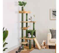 YITAHOME Árbol Alto para Gatos Alta con Hojas, Torre de Escalada para Gatos con Cepillo de Aseo Automático, Condominio para Gatos, Percha Superior, Canasta, Postes y Tablero para Rascar de Sisal
