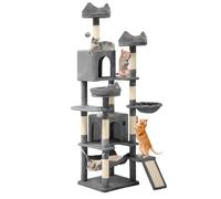 YITAHOME Árbol Alto para Gatos de 190CM, Torre de Varios Niveles Con Postes Rascadores de Sisal, Rampa, Perchas de Felpa, Hamaca, Condominios, Centro de Actividades, Gris