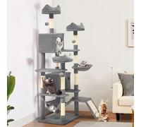 YITAHOME Árbol Alto para Gatos, Torre para Gatos de Varios Niveles de 190CM con Postes Rascadores de Sisal y Rampa, Perchas de Felpa, Hamaca, Condominios, Centro de Actividades para Gatos, Gris