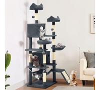 YITAHOME Árbol Alto para Gatos, Torre para Gatos de Varios Niveles de 190CM con Postes Rascadores de Sisal y Rampa, Perchas de Felpa, Hamaca, Condominios, Centro de Actividades para Gatos, Gris Oscuro