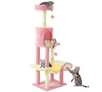 YITAHOME Árbol rascador de Lujo con Hamaca, rascador de Varios Niveles con Percha para Gatos Grandes, Torre rascadora Que Ahorra Espacio para casa y Sala de Estar, Color Rosa