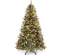 YITAHOME Árbol de Navidad Artificial de 182 cm, Decorado con Nieve y 250 Luces LED, 58 Piñas, 58 Bayas, Aprox. 818 Puntas, Abeto con Sistema de Plegado y Soporte Metálico, 182 x Φ95 cm