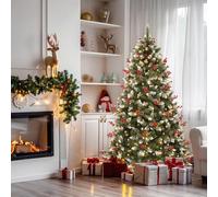 YITAHOME Árbol de Navidad Artificial de 228 cm, Adornado con Nieve e iluminación 550 LED, 82 piñas, 82 Bayas, Aprox. 1398 Puntas, Abeto con Sistema Plegable y Soporte de Metal, 228 x 135 cm