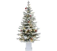 YITAHOME Árbol de Navidad Artificial prefabricado con iluminación, 140 cm, Abeto Fino con 11 Bayas Rojas, 358 Ramas mezcladas de Polietileno/PVC y 100 ledes de luz Blanca cálida para decoración de