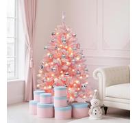 YITAHOME Árbol de Navidad Iluminado de 1,37 m de Color Rosa, con 400 Puntas de PVC flocadas y 200 Luces Blancas cálidas para decoración del hogar