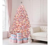 YITAHOME Árbol de Navidad Iluminado de 1,8 m de Color Rosa con Flocado Rosa con 928 Puntas de PVC Flocado y 250 Luces Blancas cálidas para decoración del hogar