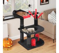 YITAHOME Árbol gótico para Gatos, Centro de Actividades para Gatos de Varios Niveles con Percha Superior, Plataformas Dobles con Agujero, Postes de sisal Integrados, Adornos de araña, Negro y Rojo