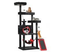 YITAHOME Árbol rascador Gothic XL, Grande, 160 cm de Alto, Gatos Grandes, Estable con 4 columnas de sisal, 1 Tabla para rascar, 1 Hamaca, 2 Bolas Colgantes de araña, Plataformas de Cama de ataúd