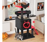 YITAHOME Árbol rascador gótico, Torre rascador de Varios Niveles con Dos Perchas, Plataforma de Suelo, lámpara de, Pompones, Adornos de araña y Troncos de sisal, casa para Gatos para Interiores