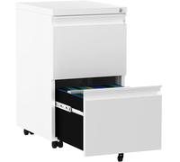 YITAHOME Cajonera de Oficina Móvil, 2 Cajones Cajonera de Oficina Metalico con Ruedas, Mueble Oficina Archivador con Cerradura y Llave para Carta/A4, Blanco, 51 x 39 x 71cm