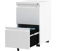 YITAHOME Archivador móvil con 2 cajones con cerradura, archivador rodante antivuelco con ruedas para oficina en casa, armarios de almacenamiento debajo del escritorio para carta/legal/A4, 51 x 39 x 71