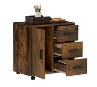 YITAHOME Archivador móvil con cerradura de 3 cajones - Soporte para impresora marrón rústico con 4 ruedas y 1 puerta COFFEE