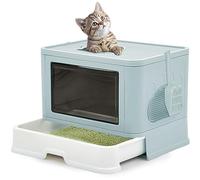 YITAHOME Arenero Gatos Cubierto, Caja de Arena para Gatos, Arenero Gato con Bandeja Extraíble, Arenero Gatos Grande con Cajón Pala Cepillo de Masajeador Filtro, Cagadero Gatos Cerrado (Azul)