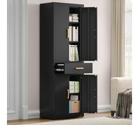 YITAHOME Armario archivador, Archivador Vertical con cajones 3 estantes Ajustables, para Garaje, Oficina, 180H x 60W x 34D, Negro (No Hay Tablero Trasero contra la Pared)