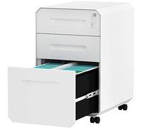 YITAHOME Armario Archivador con 3 Cajones, Cajonera de Oficina Móvil con Ruedas, Metalico Mueble Oficina Archivador con Cerradura y Llave para Carta/A4, Blanco, 51 x 40 x 64cm
