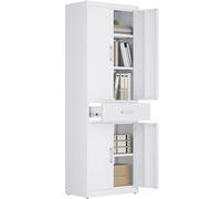 YITAHOME Armario archivador con Cerradura con 3 estantes Ajustables para Oficina, Cocina, Garaje, 180 x 60 x 34D, Color Blanco