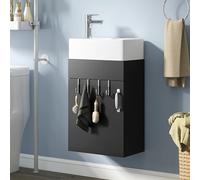 YITAHOME Armario de baño, armario bajo lavabo con puerta, lavabo con lavabo, armario de almacenamiento, armario bajo lavabo con 2 ganchos, para baño, cocina, negro, grifo no incluido