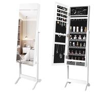 YITAHOME Armario de joyería 2 en 1 Armoire con cerradura independiente organizador de joyas unidad con 4 estantes de almacenamiento de cosméticos extraíbles, 2 cajones, color blanco