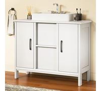 YITAHOME Armario para debajo del lavabo, armario de pie con 2 puertas, lavabo con estante, armario para debajo del lavabo con cuello en U, color blanco