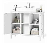 YITAHOME Armario para debajo del lavabo, armario de pie con 2 puertas, lavabo con estante, armario para debajo del lavabo con cuello en U, color blanco