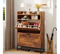 YITAHOME Armario para Zapatos con 2 Cajones Abatibles, Estilo Rústico Marrón, de Zapatos con estantes Abiertos, Mueble para Entrada, Sala, Pasillo, Dormitorio, 24x64x114 cm