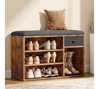 YITAHOME Banco Zapatero, Banco para Zapatos, con Cajón de Tela y Compartimentos Abiertos, con Cojín, para Recibidor, Salón, Dormitorio, para Botas, Marrón y Negro