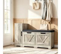 YITAHOME Banco Zapatero de Entrada, Zapatero Entrada Recibidor con Asiento Acolchado y Cojín, Banco Almacenaje con Puerta Doble y Armarios Laterales, Banco Recibidor, 105 x 37 x 65,5 cm, Gris