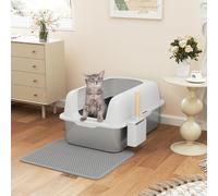 YITAHOME Bandeja de Arena para Gatos de Acero Inoxidable, 23.6 x 15.7 x 12 Pulgadas, XXL, Caja de Arena de Metal Cerrada Grande con Cuchara, fácil de Limpiar, Parte Inferior Antideslizante, Lados más