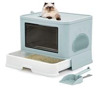 YITAHOME Bandeja de Arena para Gatos Grande Cubierta con Tapa, Inodoro para Gatos con Bandeja Deslizante, Cuchara, Cepillo, Salida Superior de Entrada Frontal, 48,26 x 38,1 x 38,1 cm (Azul)