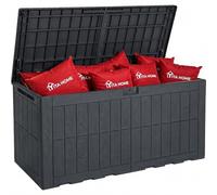 YITAHOME Caja de 450 l resistente al agua, gran caja de jardín con cerradura y muelle de gas, caja de cojín con función de asiento hasta 200 kg, resistente a la intemperie, resistente a los rayos UV y