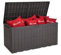 YITAHOME Caja de 450 l resistente al agua, gran caja de jardín con cerradura y muelle de gas, caja de cojín con función de asiento hasta 200 kg, resistente a la intemperie, resistente a los rayos UV y