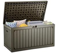YITAHOME Caja de almacenamiento de jardín 303L para exteriores, caja de resina de polietileno de alta densidad con tapa con cerradura y asas laterales, banco de almacenamiento impermeable para muebles