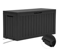 YITAHOME Caja de almacenamiento para exteriores con ruedas, caja de plástico de 270 L, baúl de jardín impermeable para cojines, herramientas y suministros de piscina, con cerradura, veta de madera