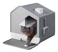 YITAHOME Caja de arena para gatos con tapa, diseño de cabaña, bandeja de arena grande cerrada con capucha, inodoro profundo para gatos con cajón, bandeja de arena, filtro desodorizante, casa de arena