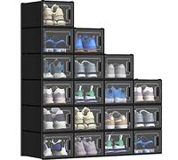 YITAHOME Cajas de Zapatos 18 Set, Organizador de Zapatos Plástico con Puerta Transparente, Plegables y Apilables, 35 x 24.8 x 18.5cm Negro Caja de Almacenamiento de Zapatos
